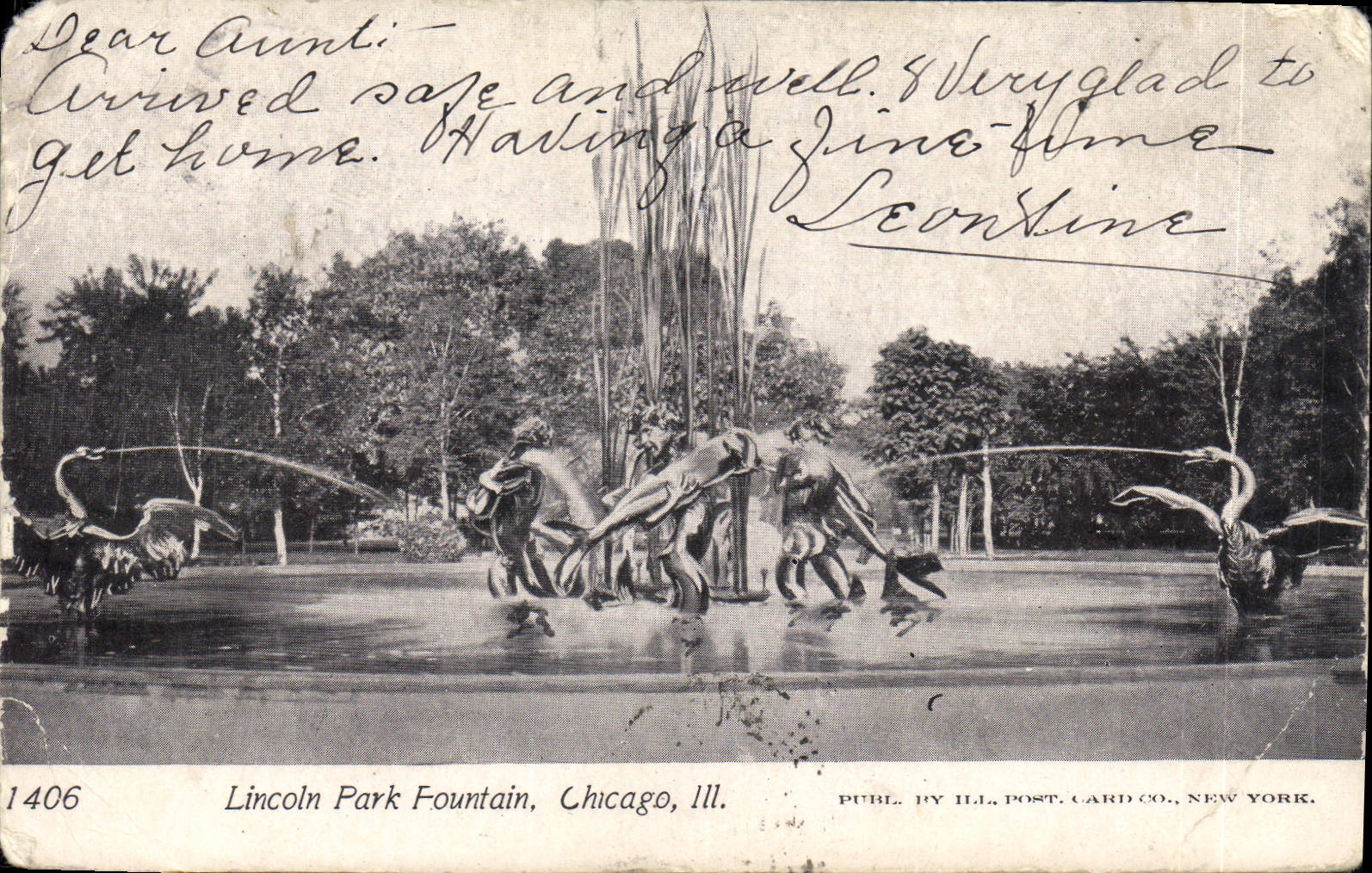 Lincoln Park Fountain, Chicago, Ill. — 1406 — Publié par Ill. Post Card Co., New York
