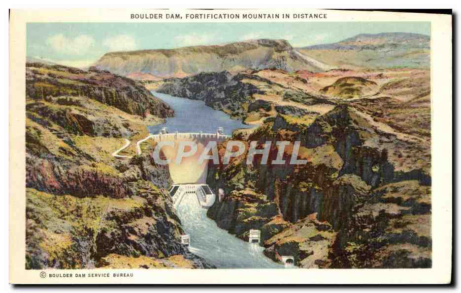 CPA Nevada Boulder Dam Fortification Mountain in Distance — Back
