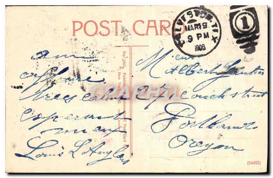 CPA United States Custom House and Post Office Galveston — Rückseite