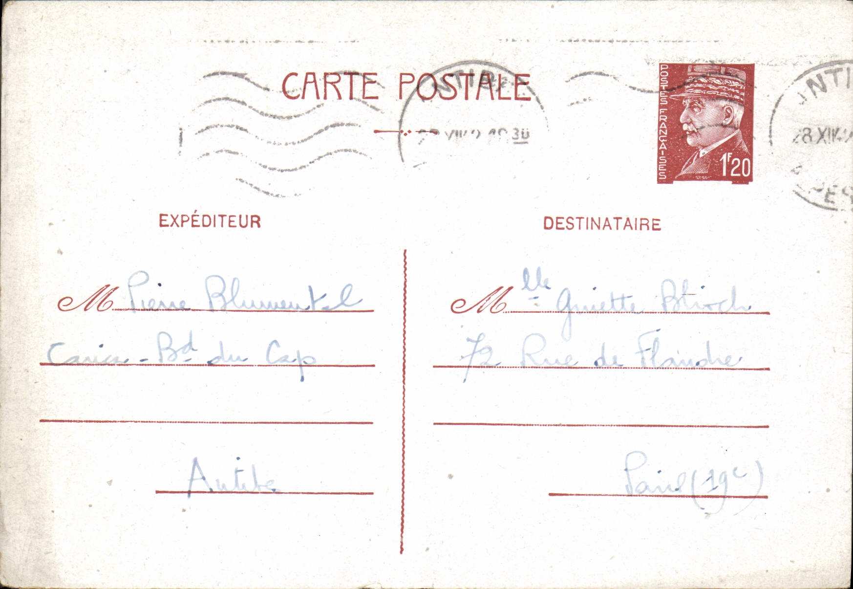 Entier Petain pour Rue de Flande Paris
