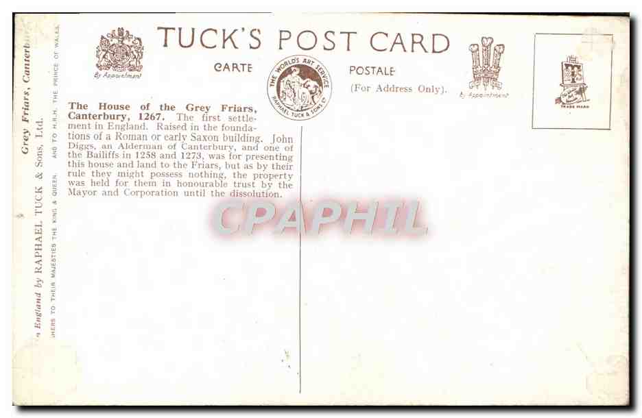 CPA The house of the Grey priars Canterbury — Rückseite