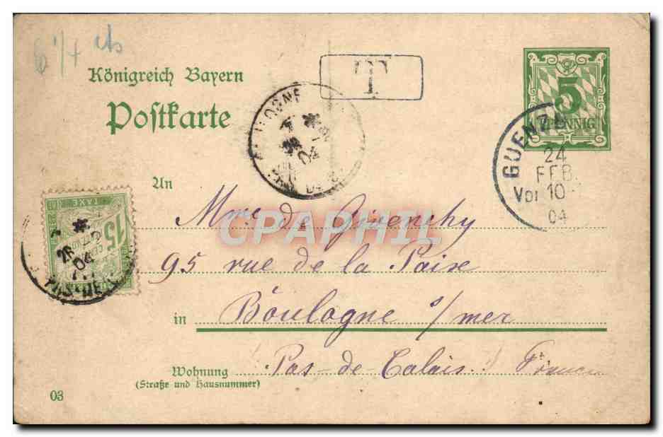 Entier Baviere 1910 pour Mme de Givenchy Boulogne sur Mer