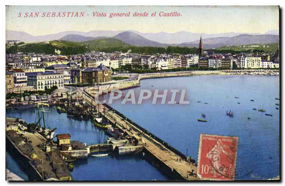 San Sebastián - Vista general desde el Castillo — Union Postal Universal, España