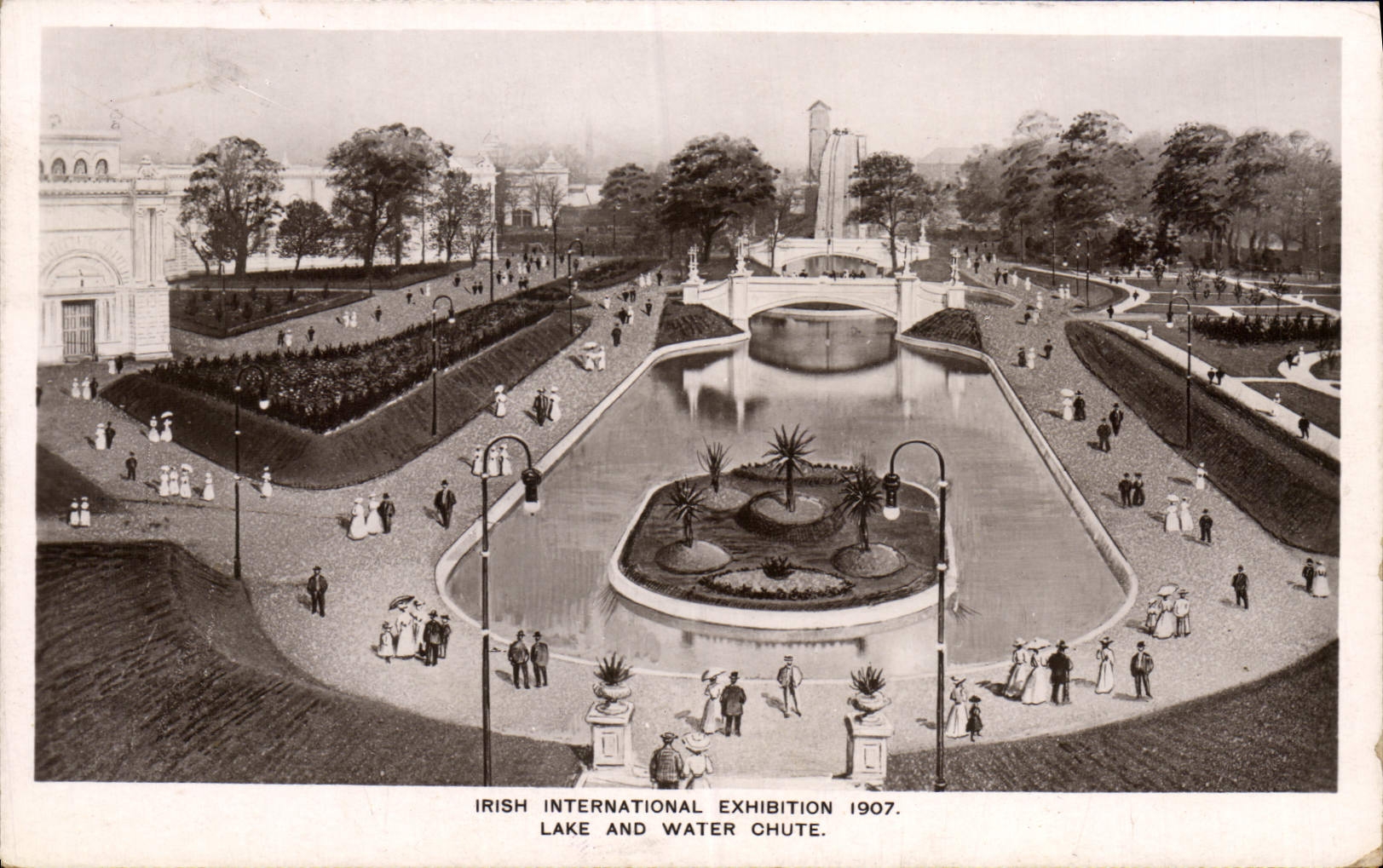 CPA Irish International Exhibition 1907 lake and water chute