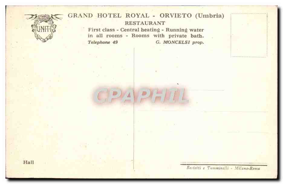 CPA Grand Hotel Royal Orvieto Restaurant — Rückseite