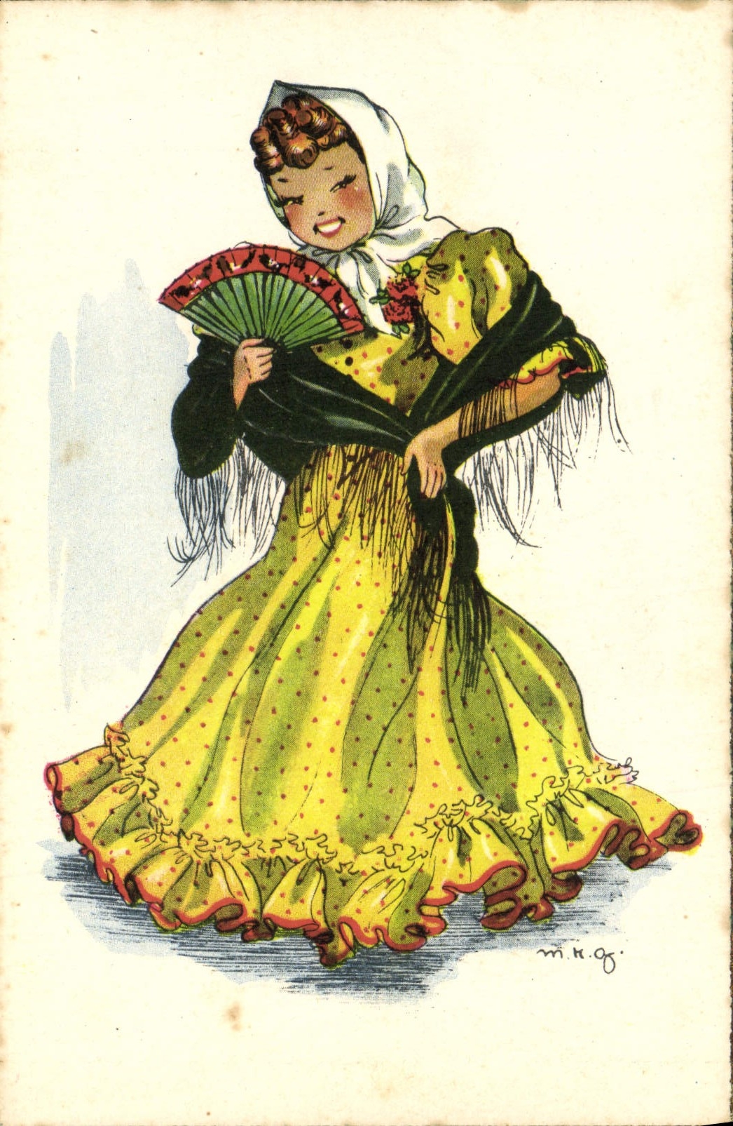 CPA Femme Espagne Folklore Eventail