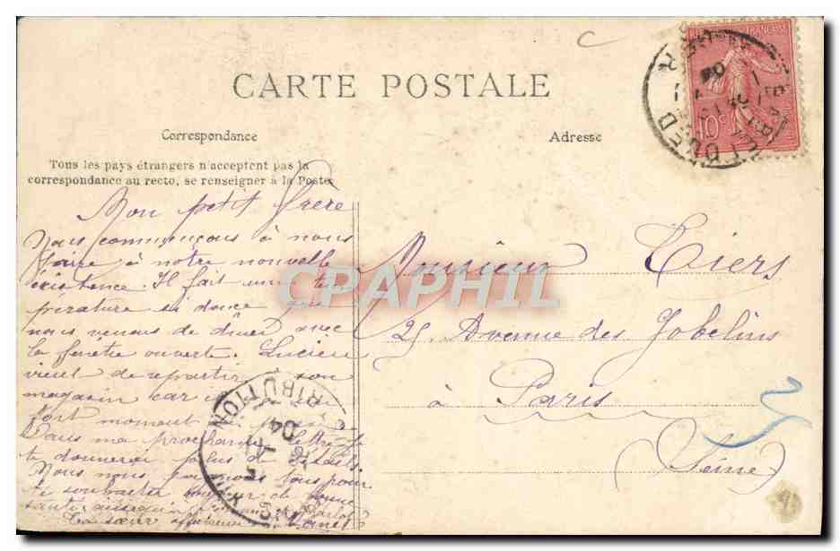 Algéro — Place du Gouvernement et Rue Bab-el-Oued — Au Petit Paris, Hôtel de la Régence — Verso