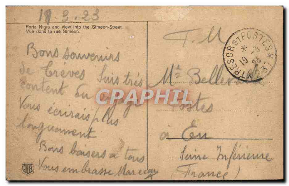 CPA Trier Poria Nigra Mil Blick in die Simeonsteabe — Verso