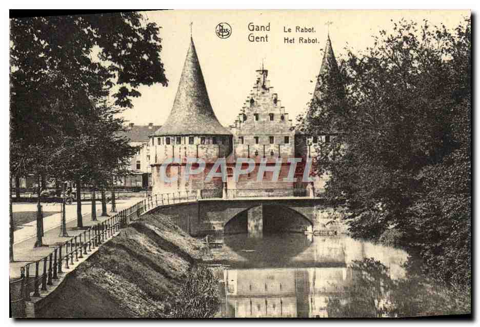 Le Rabot à Gand — vue de la porte avec tours coniques — éditeur NELS, Bruxelles - Anverso