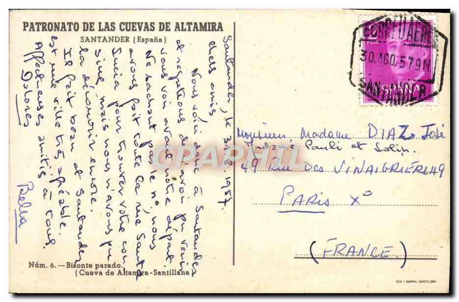 CPA Patronato De Las Cuevas De Altamira Santander Bisonte parado  — Rückseite
