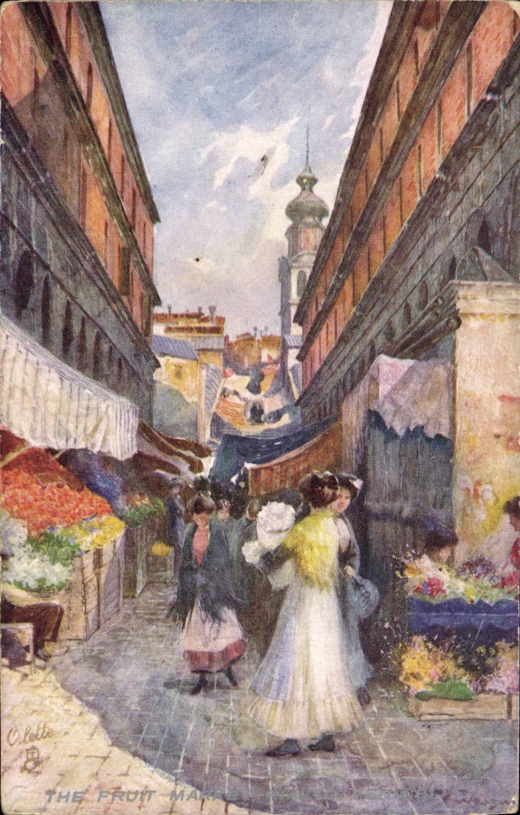 CPA The fruit market Rialto Venice