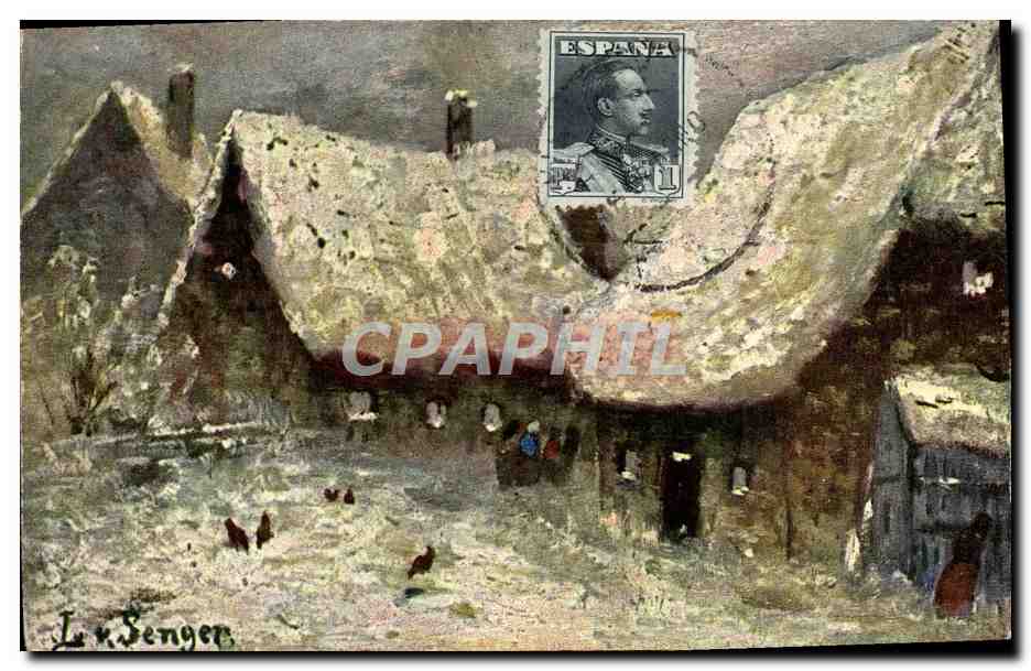 Village enneigé — peinture à l'huile — L. v. Senger