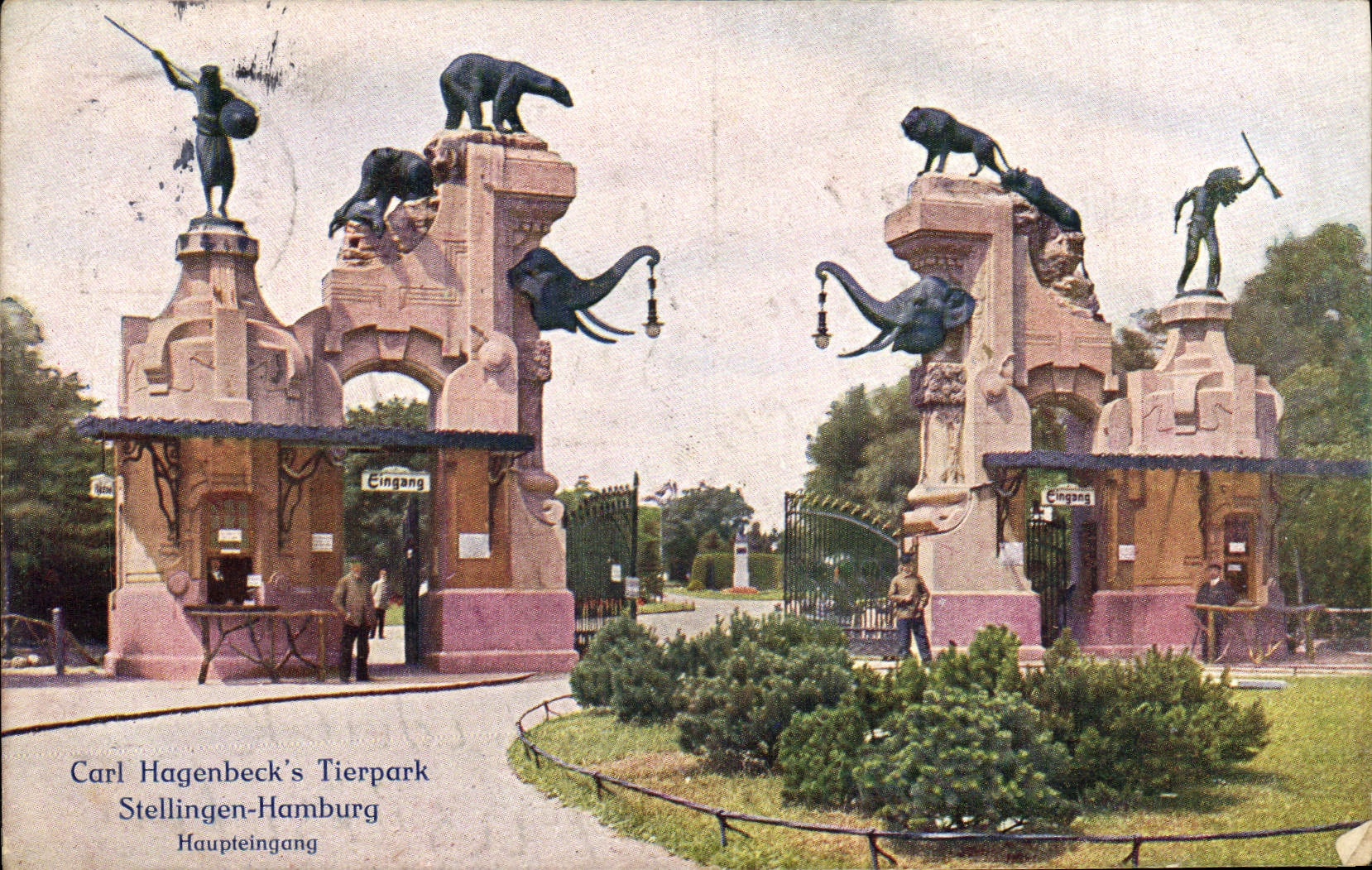 CPA Carl Hugenbeck's Tierpark Stelhgnen Hamburg Elephants Elephant Lion Zoo