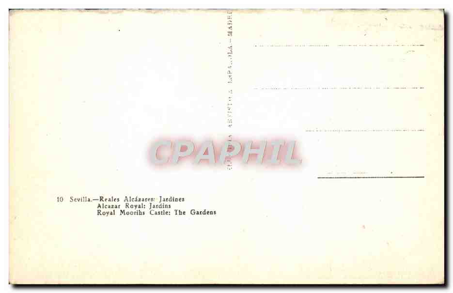 CPA Sevilla Reales Alcazares Jardines — Rückseite