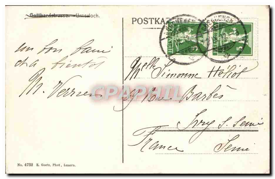 CPA Gotthardstrasse Urnerloch Caleche Chevaux Diligence  — Rückseite