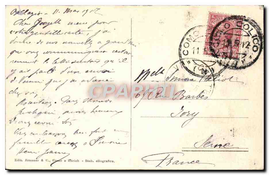 Jdillio. — Scene van wassen aan de rand van een waterloop — Edit. Brunner & C. Como & Zürich - Stab. eliografisch. — Achterkant