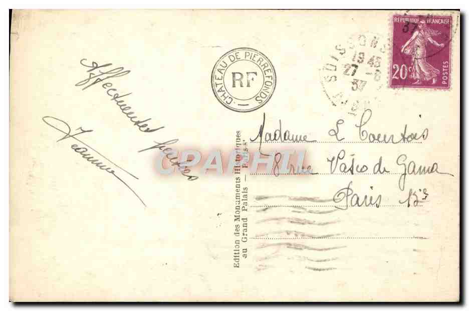 Vintage Postcard Château de Pierrefonds First Enceinte Towers Charlemagne and Jules Cesar — Back