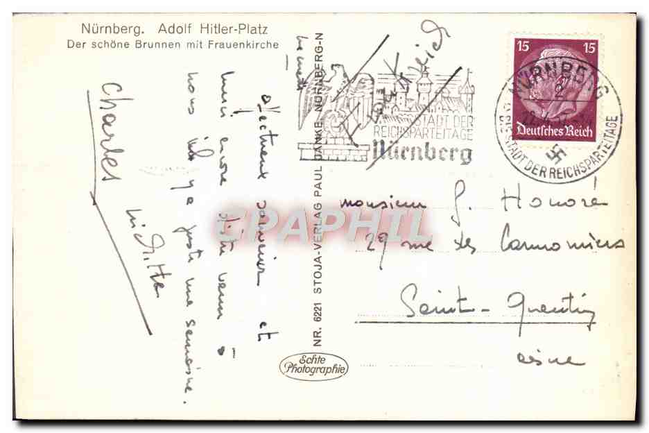 CPA Nurnberg Adolf Hitler Platz Der Schone Brunnen Mit Frauenkirche — Back