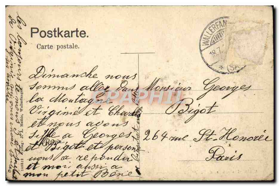 CPA Wallerfangen A D Saar Bezirksstrasse Gasthaus — Rückseite