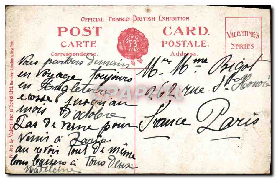 CPA In court of Arts Franco Bristish Exhibition London 1908 — Back