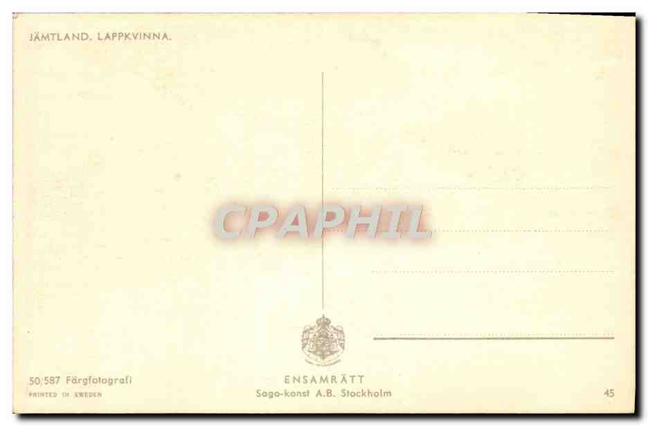 CPA Jamtland Lappkvinna Folklore Finlande — Verso