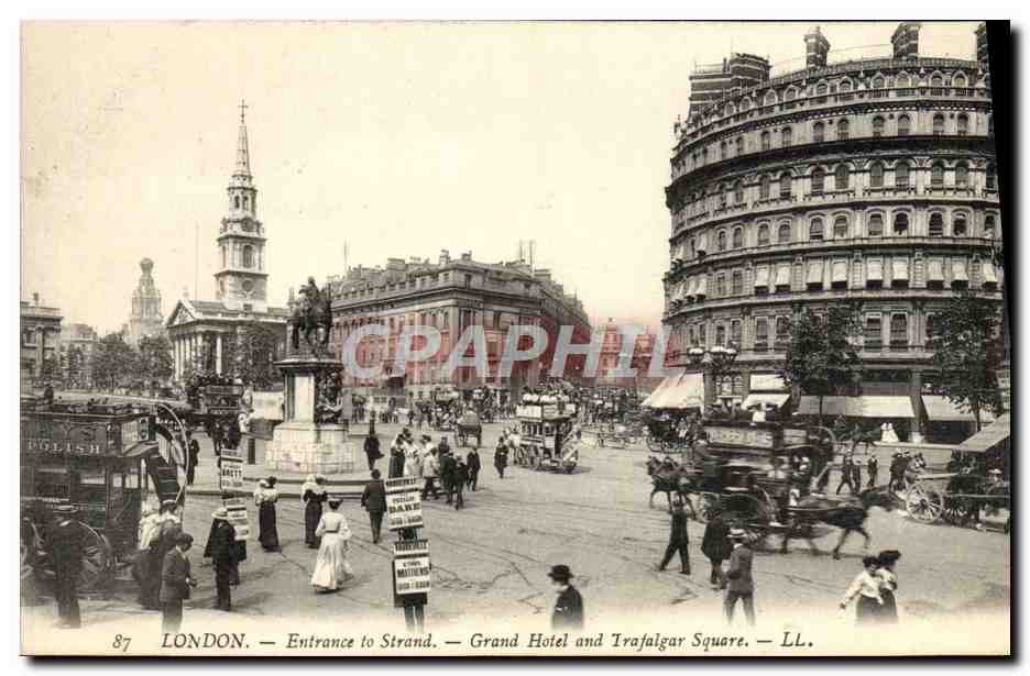 CPA London Entrance To Strand Grand Hotel And Trafalgar square 
