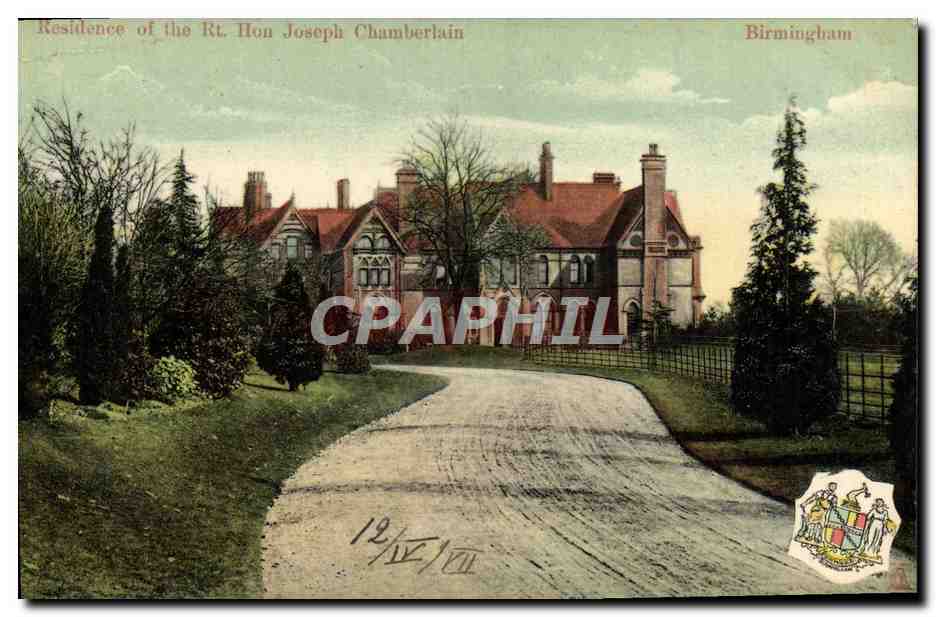 Résidence du Rt. Hon. Joseph Chamberlain — Birmingham — The Milton Post Card