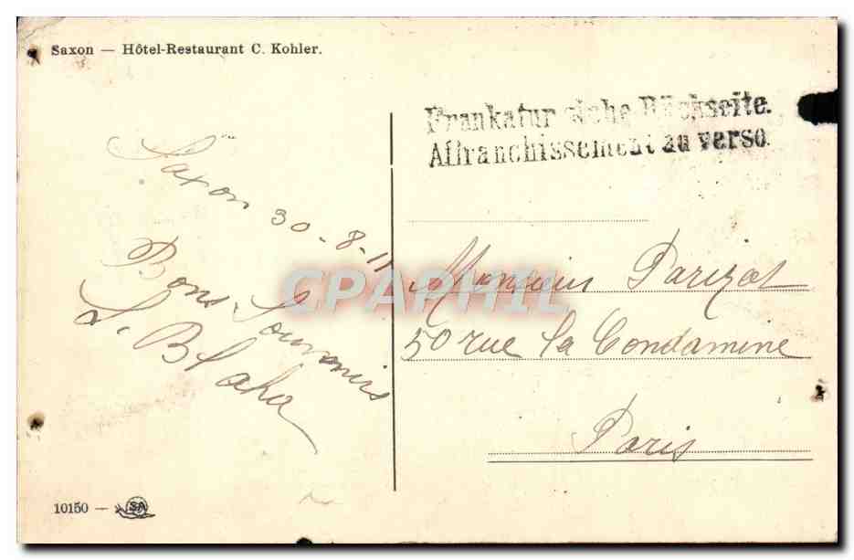 CPA Saxon Hotel Restaurant C Kohler Enfants Ane — Rückseite