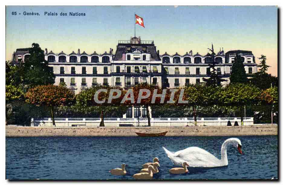 CPA Geneve Palais Des Nations Cygne