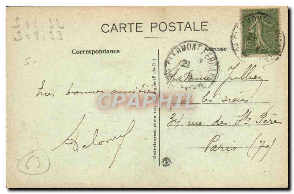 CPA Puy De Dome L'Arrivee Au Sommet — Rückseite
