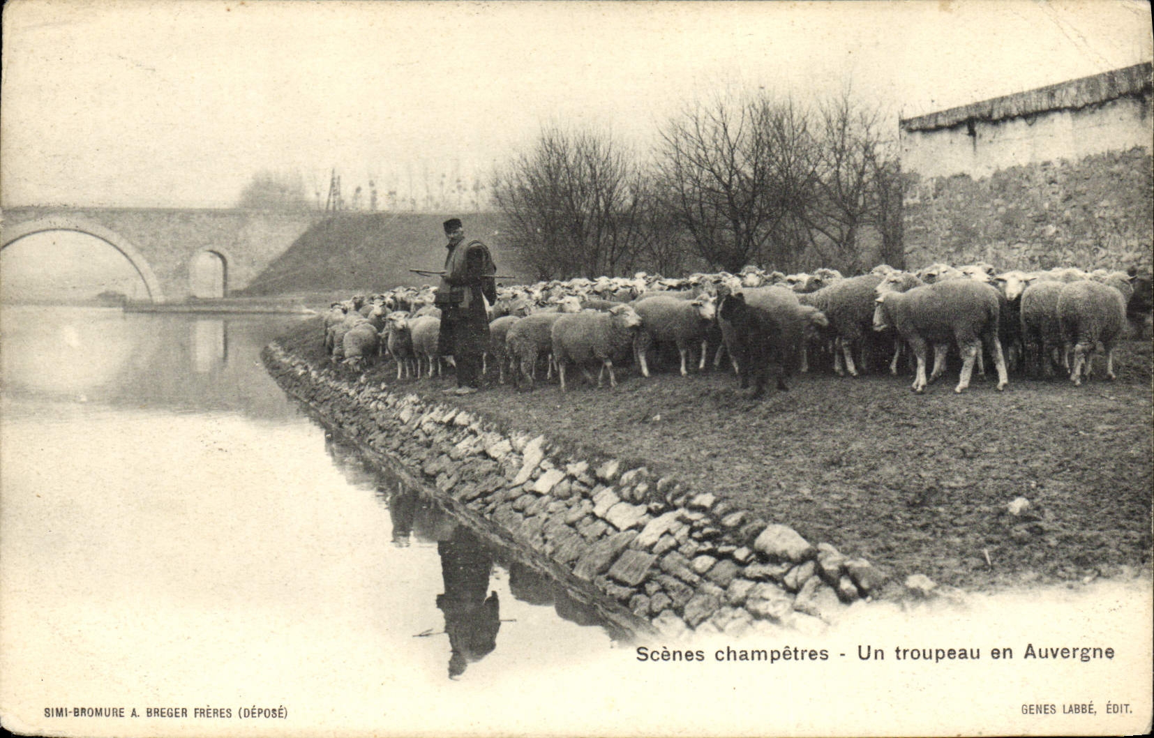 Un troupeau en Auvergne — Scènes champêtres — SIMI-BROMURE A. BREGER FRÈRES (DÉPOSÉ) / GENES LABBÉ, ÉDIT.