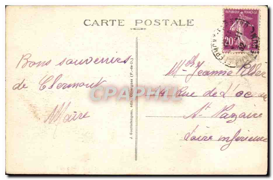 CPA L'Auvergne Le Puy De Dome Vu du Pled Vache — Verso