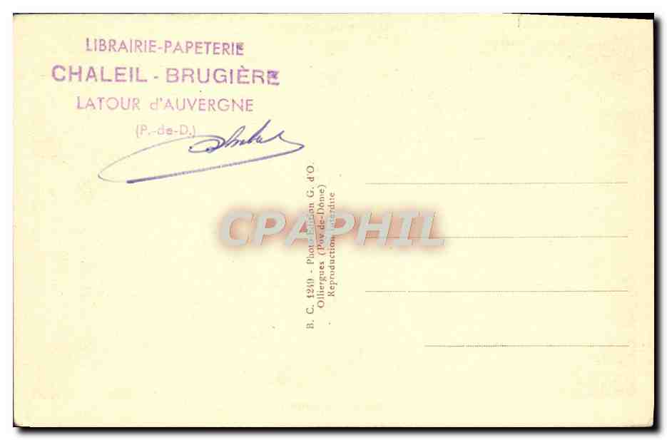 Intérieur Auvergnat — L'Auvergne Poétique — Librairie-Papeterie Chaleil-Brugière — Rückseite