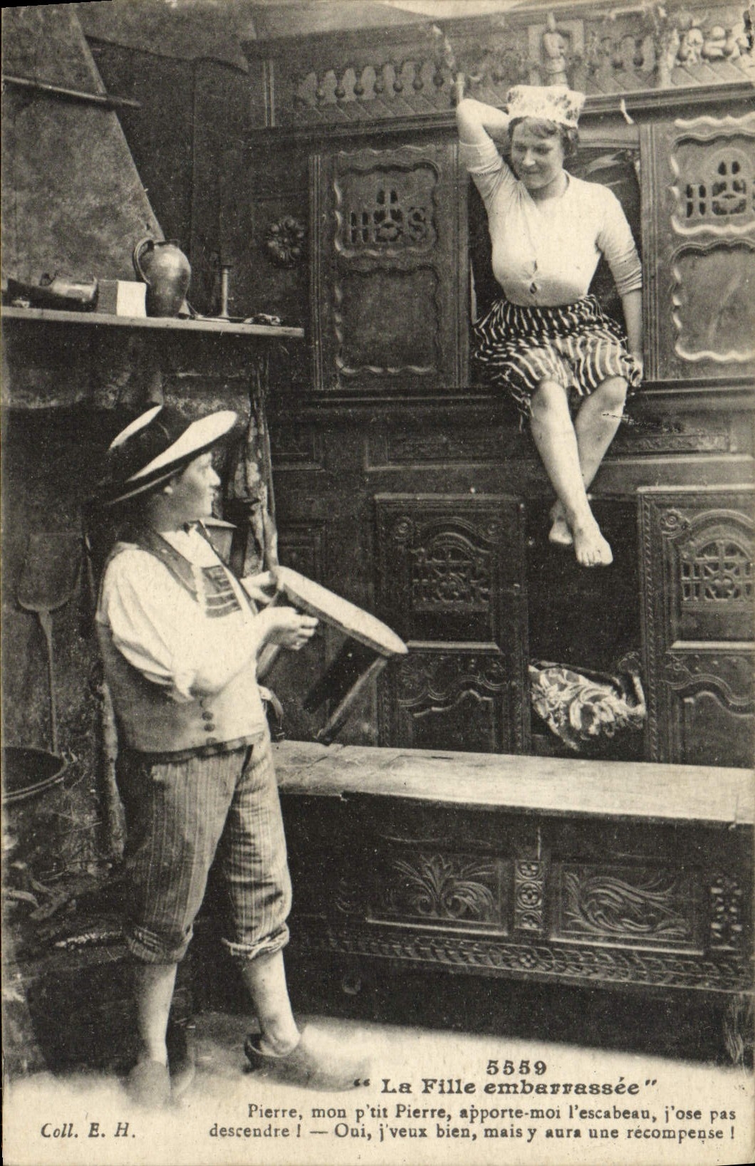 La Fille embarrassée — scène de village — Coll. E.H. n° 5589