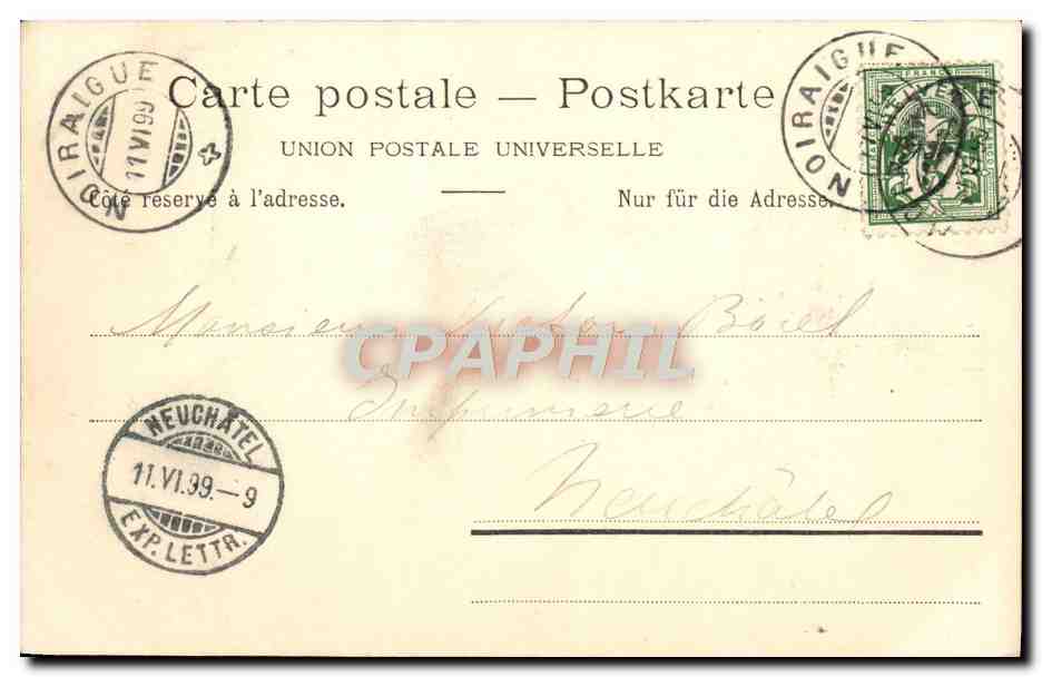 CPA Champ du Moulin Gorges de l'Areuse Carte 1899 — Rückseite