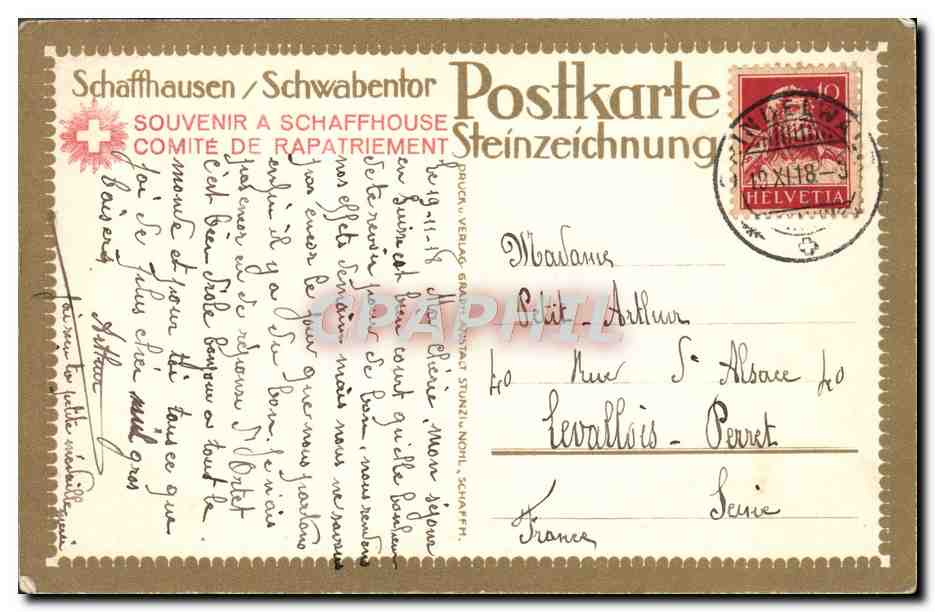 CPA Schaffhouse Comite de rapatriement Illustrateur j Noml — Rückseite