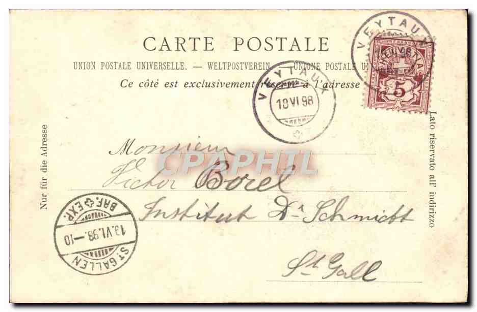 CPA Chateau de Chillon la Dent du Midi Carte 1898 — Rückseite