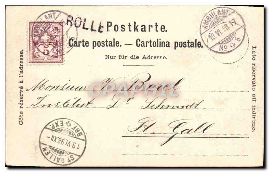 CPA Chateau de Chillon Carte 1898 — Rückseite