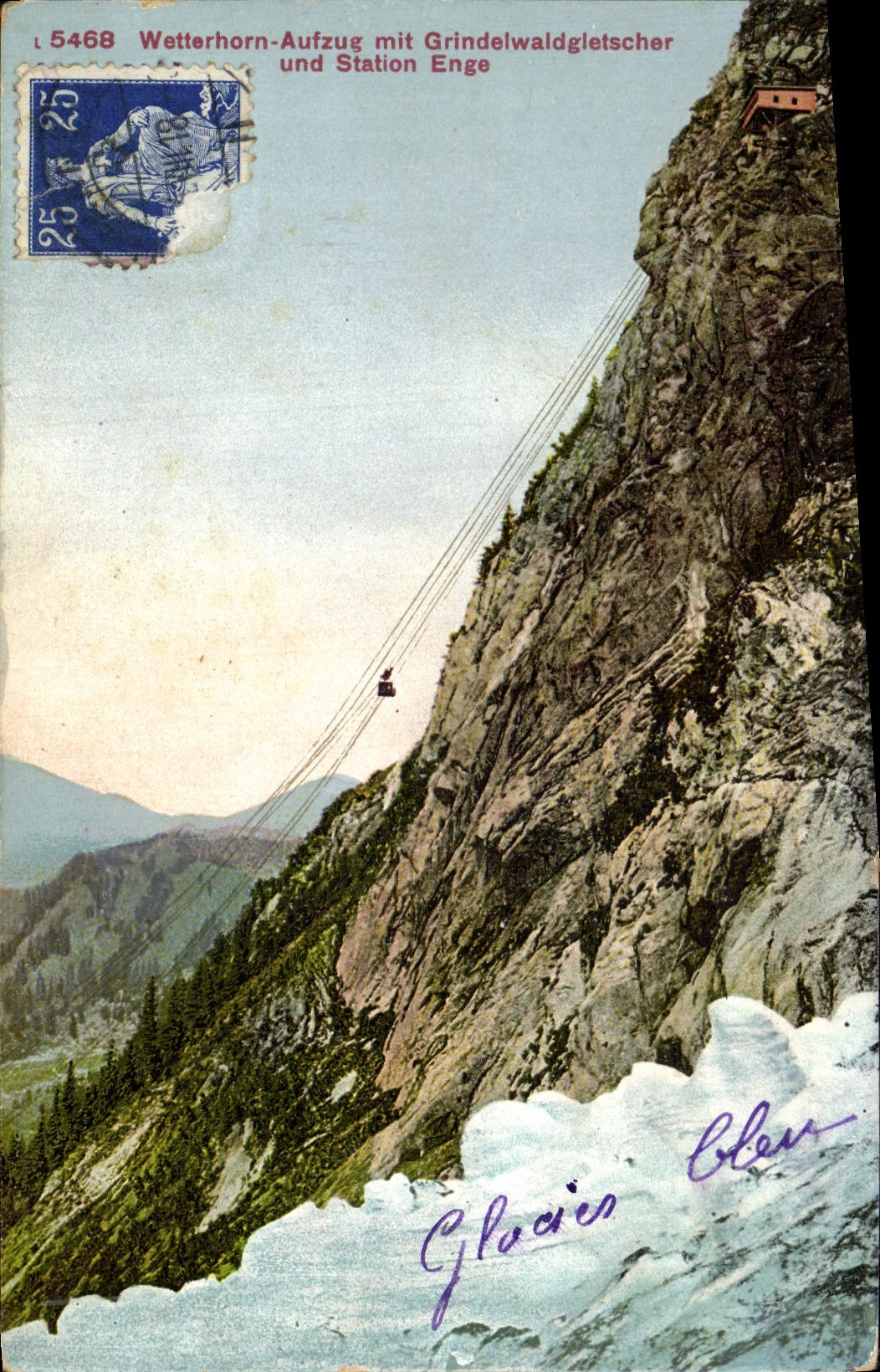 CPA Wetterhorn Aufzug mit Grindelwaldgletscher und Station Enge 