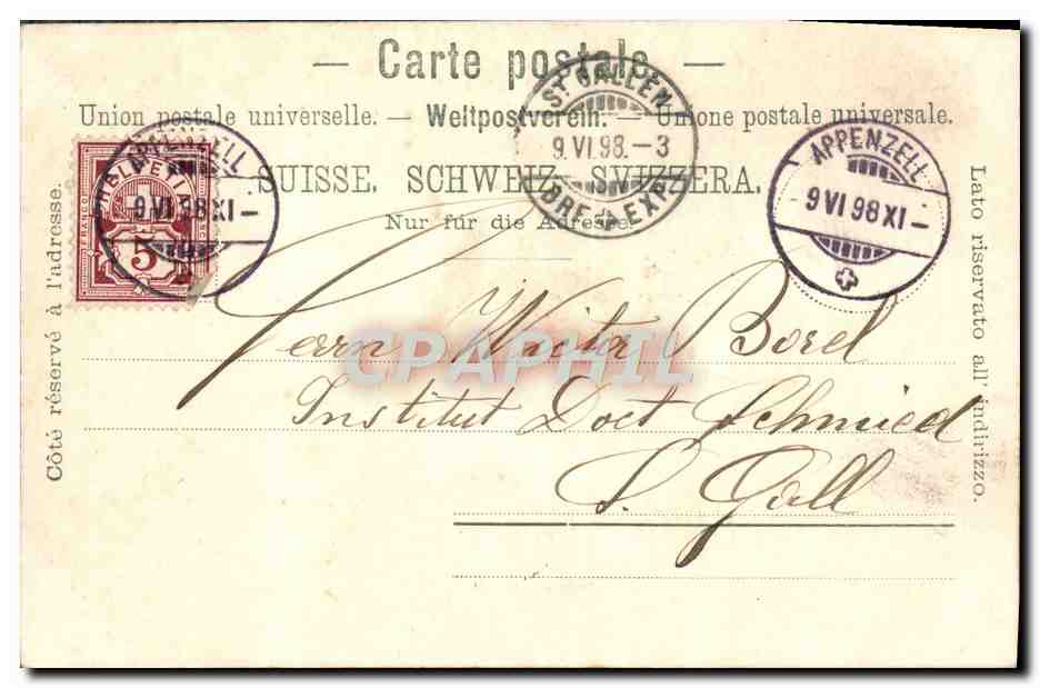 CPA Wildkirchli Canton Appenzell Carte 1898 — Back