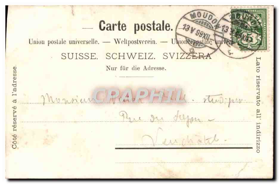 CPA Zofingue Patrie Amitie Science Carte 1899 — Rückseite