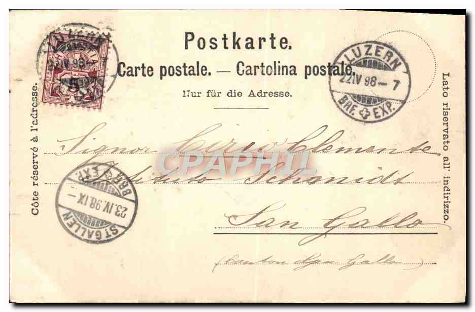 CPA Vierwaldatestteree Brunnen Carte 1898 — Rückseite