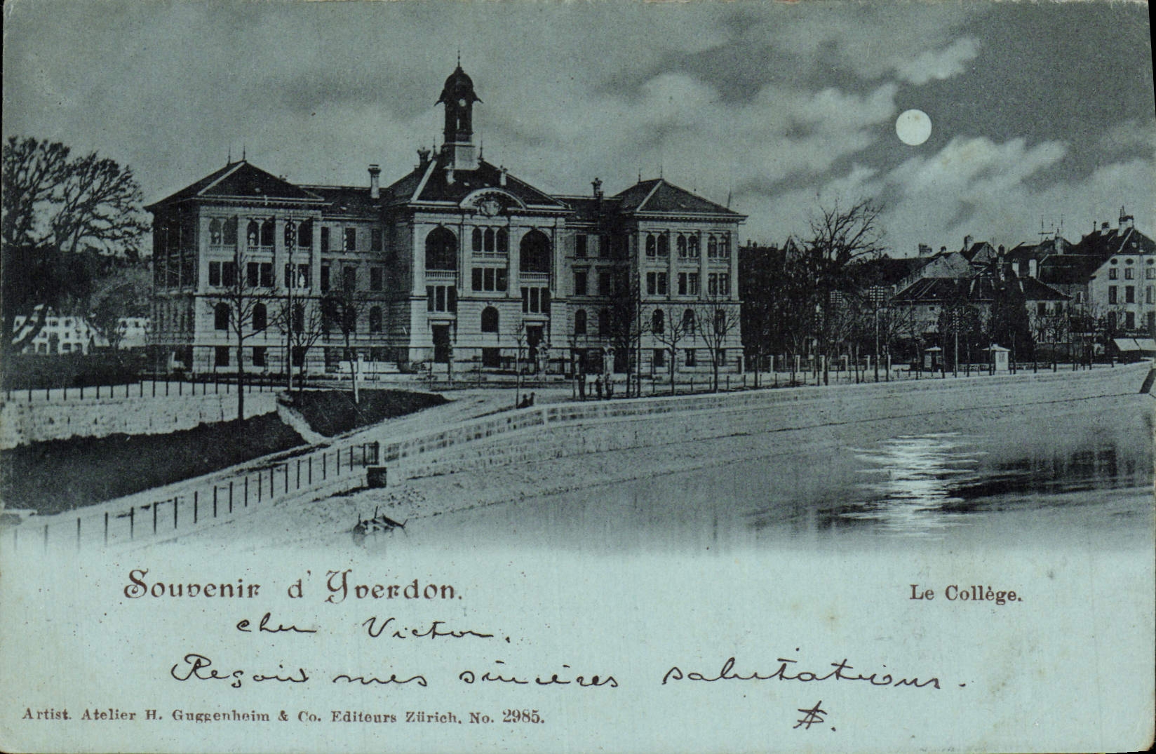 CPA Souvenir d'Yverdon Le college Carte 1899