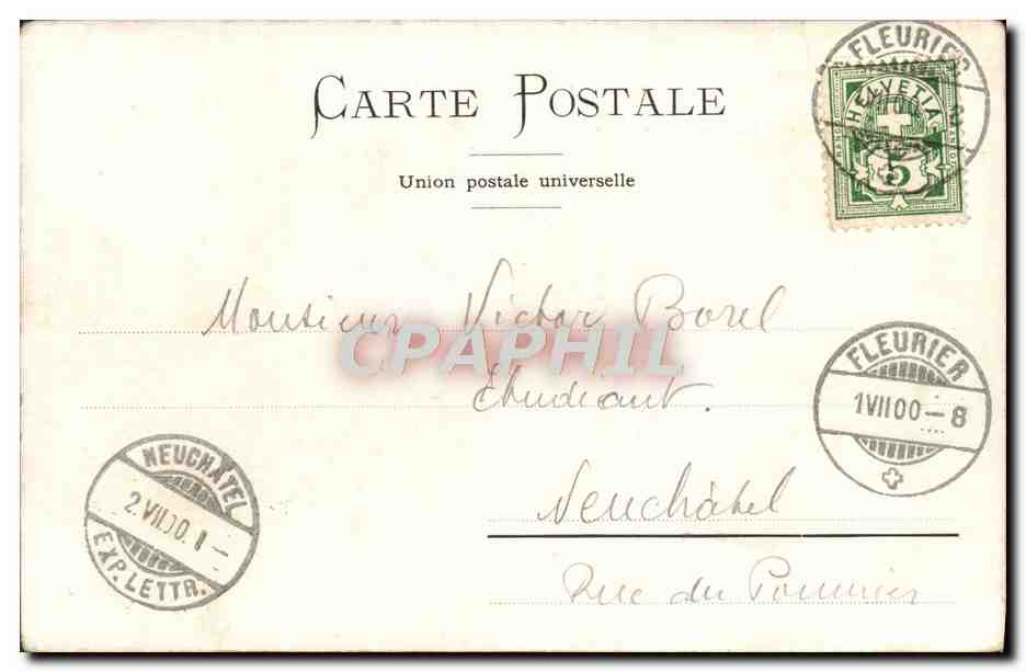 CPA Reunion Cantonale de Chant Fleurier 1er juillet 1900 — Rückseite