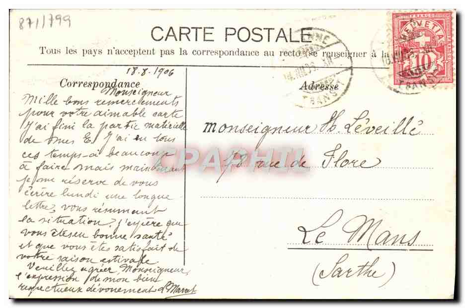 CPA Lac Leman Bateau — Verso