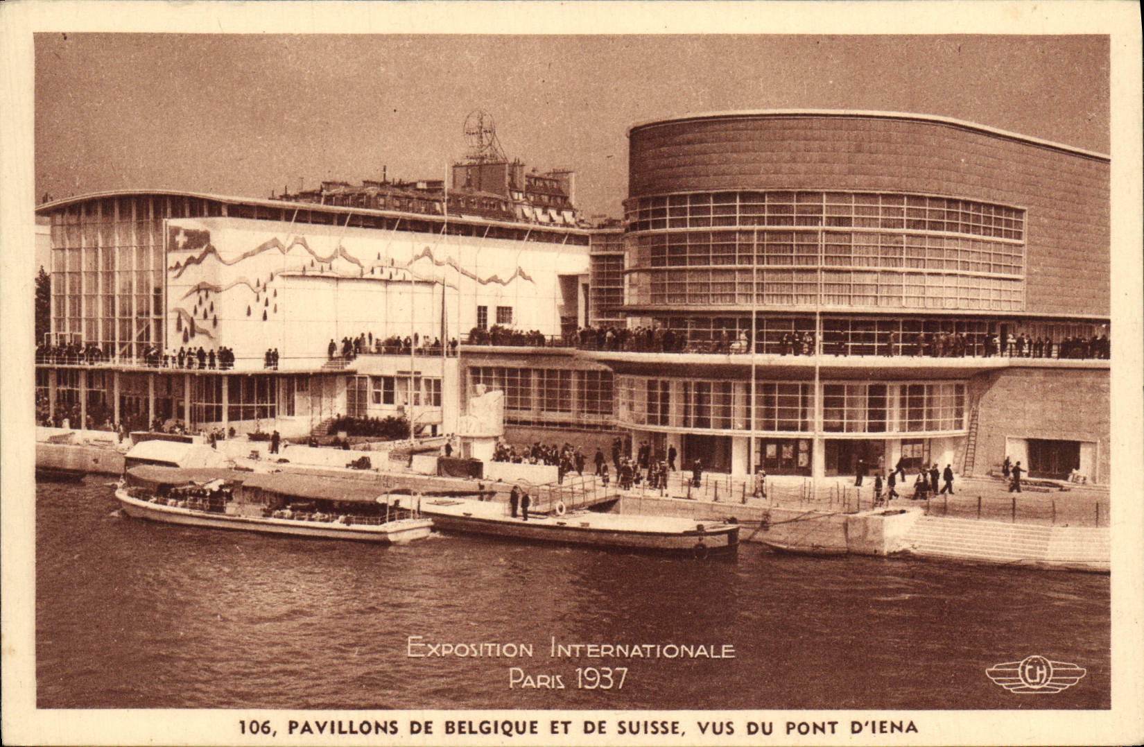 CPA Exposition Internationale Paris 1937 Pavillons de Belgique de Suisse vus du pont d'Iena