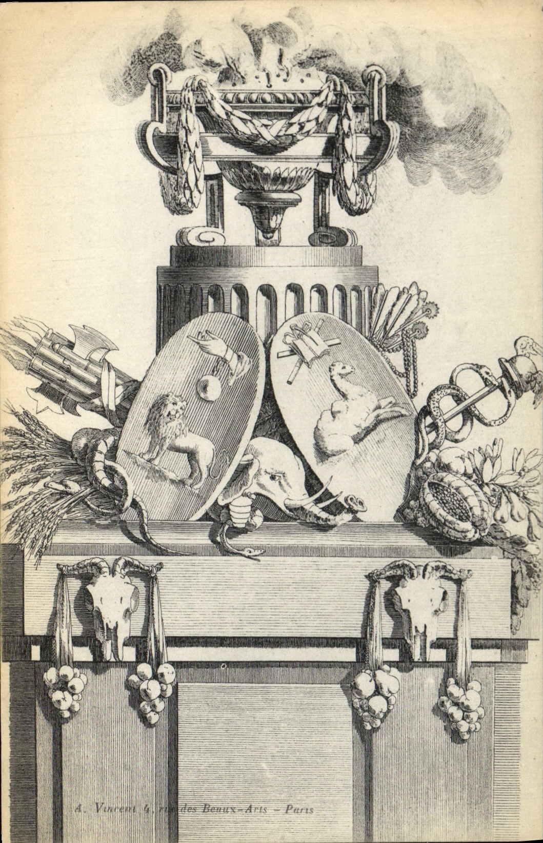 CPA Fantaisie Decor antique Lion Chameau Elephant
