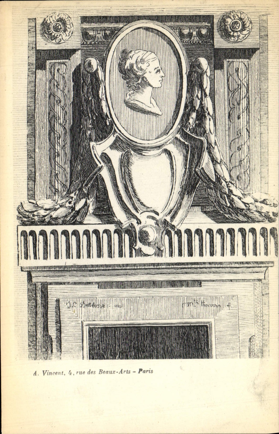 Portrait de femme — décoration de cheminée — A. Vincent, 4, rue des Beaux-Arts - Paris