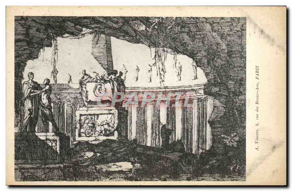 Scène antique dans une grotte — gravure — A. Vincents, 6, rue des Beaux-Arts, PARIS
