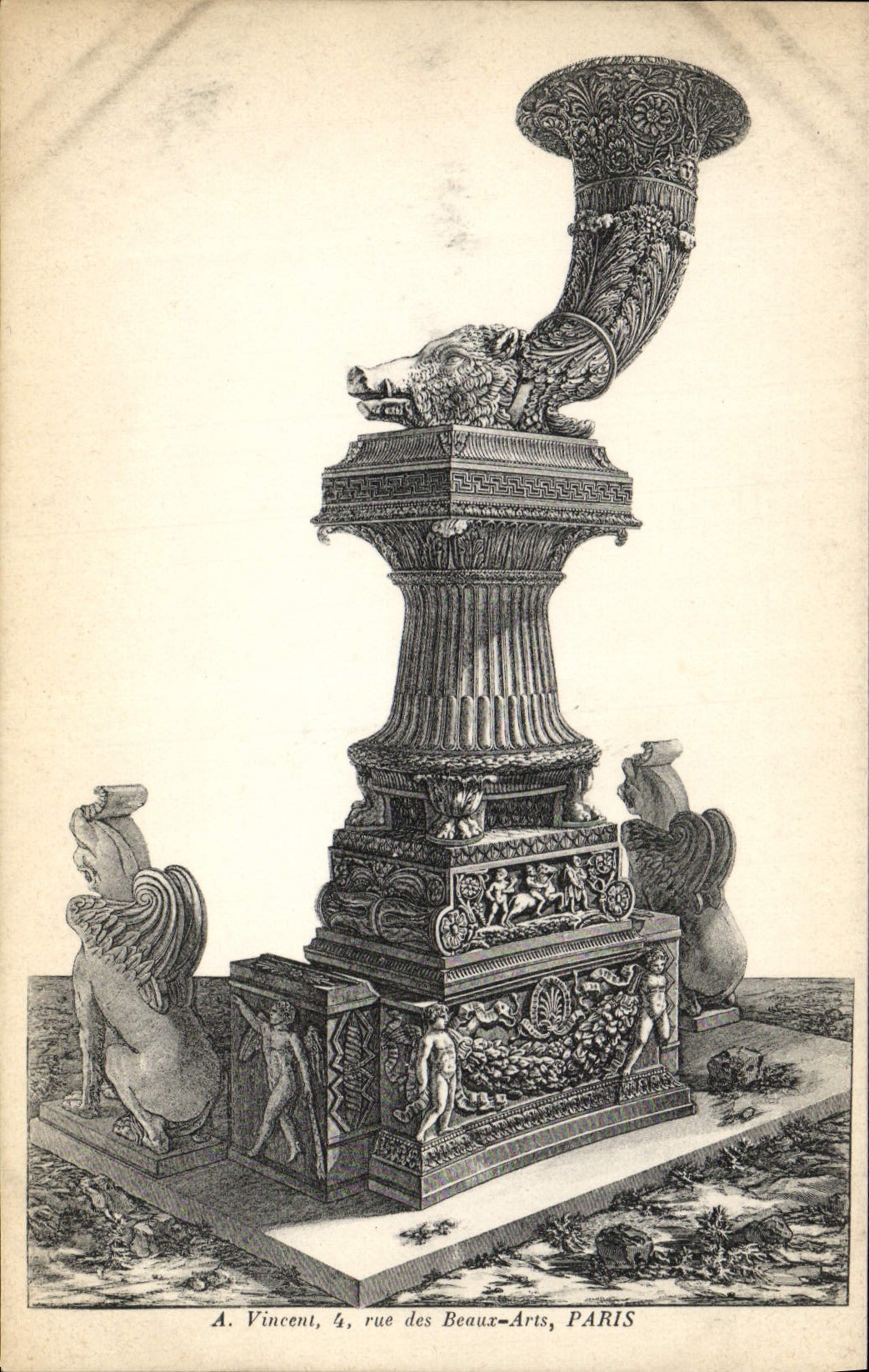 CPA Fantaisie Decor antique Sanglier